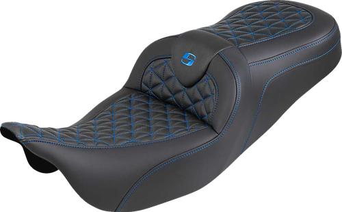 Saddlemen Roadsofa Tri Gripper Seat - Standard Reach - Blue Stitch - W/O Backrest - Flh/Flt '08-'25 808-07B-21001