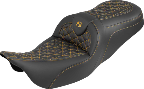 Saddlemen Roadsofa Tri Gripper Seat - Standard Reach - Gold Stitch - W/O Backrest - Flh/Flt '08-'25 808-07B-21007