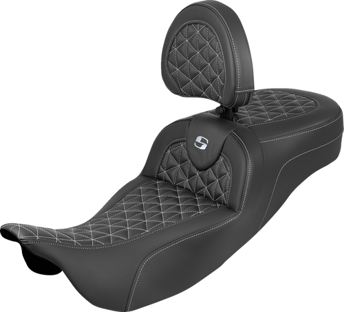 Saddlemen Roadsofa Tri Gripper Seat - Extended Reach - Silver Stitch - W/ Backrest - Flh/Flt '08-'25 808-07B-211B5