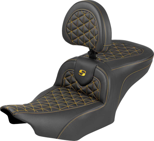 Saddlemen Roadsofa Seat - With Backrest - Gold Stitch - Flh/Flt '23-'25 823-07-210B7