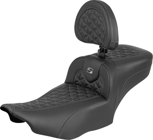 Saddlemen Roadsofa Extended Reach Seat - With Backrest - Gray Stitch - Flh/Flt '23-'25 823-07-211B2