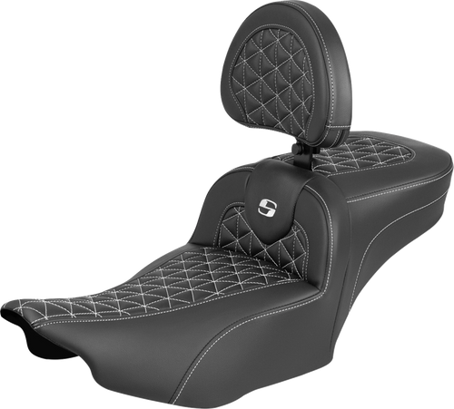 Saddlemen Roadsofa Extended Reach Seat - With Backrest - White Stitch - Flh/Flt '23-'25 823-07-211B6
