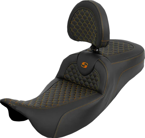 Saddlemen Extended Reach Roadsofa Seat - Dragon Scale - Orange Stitch - With Backrest - Touring '08-'25 808-07B-209B3