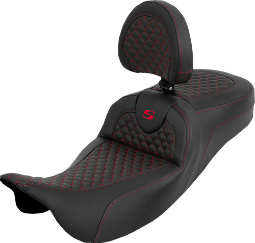 Saddlemen Extended Reach Roadsofa Seat - Dragon Scale - Red Stitch - With Backrest - Touring '08-'25 808-07B-209B4