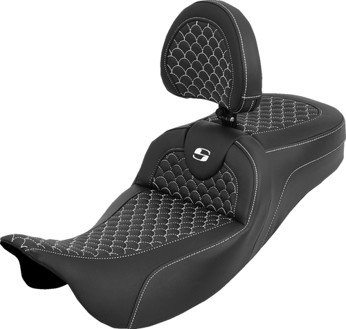 Saddlemen Extended Reach Roadsofa Seat - Dragon Scale - White Stitch - With Backrest - Touring '08-'25 808-07B-209B6