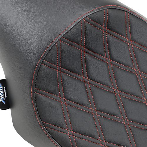 Drag Specialties Seats 3/4 Solo Seat - Double Diamond - Black W/ Red Stitching - Xl '04-'22 0804-0746