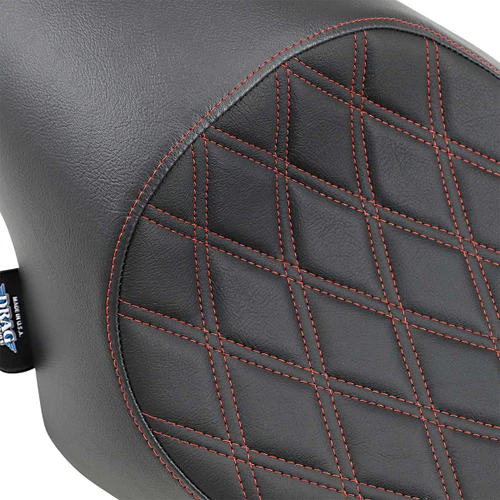 Drag Specialties Seats 3/4 Solo Seat - Double Diamond - Black W/ Red Stitching - Xl '04-'22 0804-0746