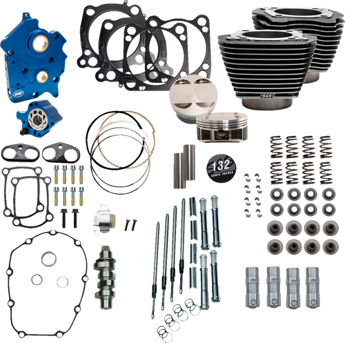 S&S Cycle 132" Power Package Engine Performance Kit - Chain Drive - Oil Cooled - Highlighted Fins - M8 310-1237
