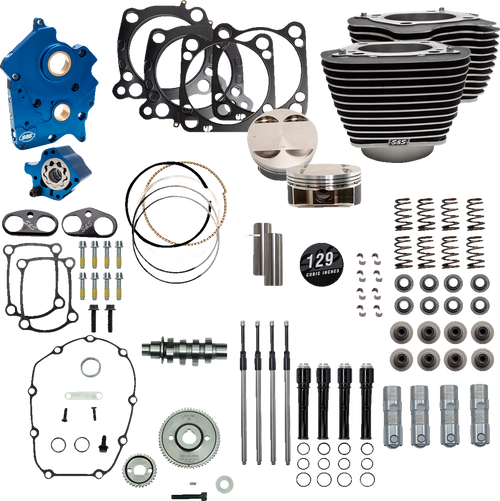 S&S Cycle 129" Power Package Engine Performance Kit - Gear Drive - Oil Cooled - Highlighted Fins - M8 310-1227