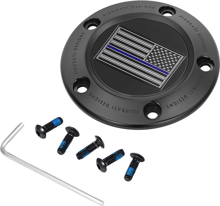 Figurati Designs Timing Cover - 5 Hole - Blue Line American Flag - Black FD71-TC-5H-BLK