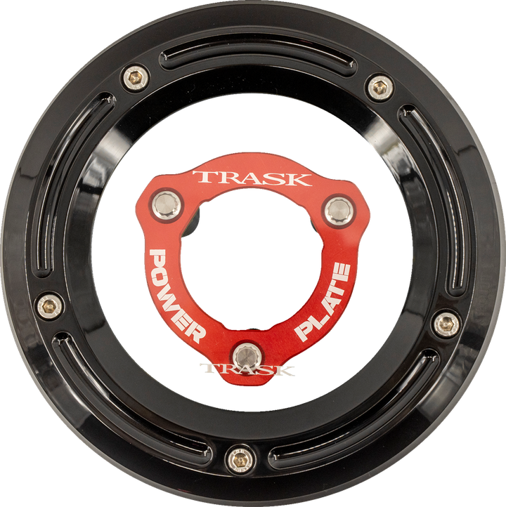 Trask Derby Cover With Power Plate - Black/Red - Kit - '17-'25 Harley-Davidson TM-0051-BK-RD
