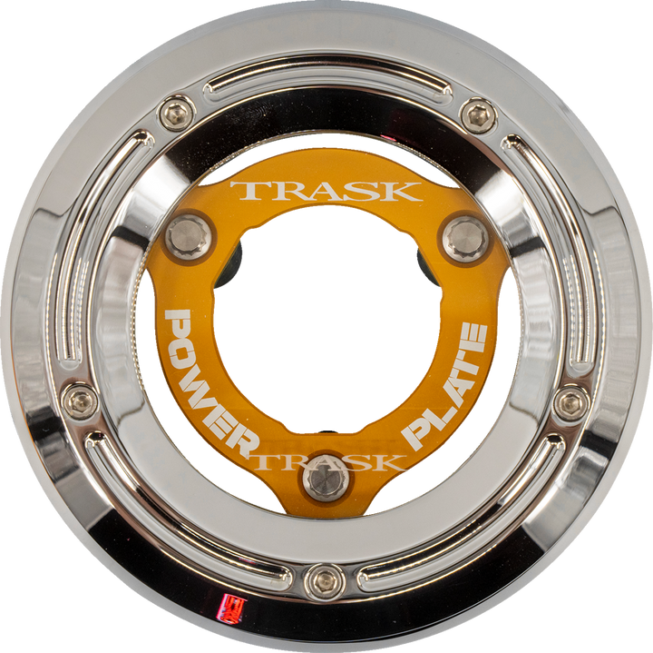 Trask Derby Cover With Power Plate - Chrome/Gold - Kit - '18-'25 Softail TM-0052-CH-GD