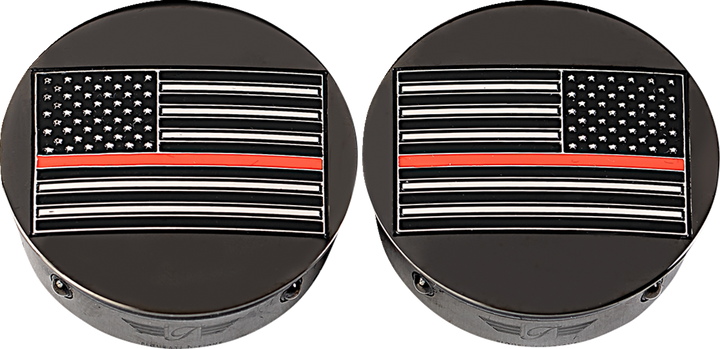 Figurati Designs Swing Arm Covers - Red Line American Flag - Custom - Black - Reversed FD75-AFRL-BLK
