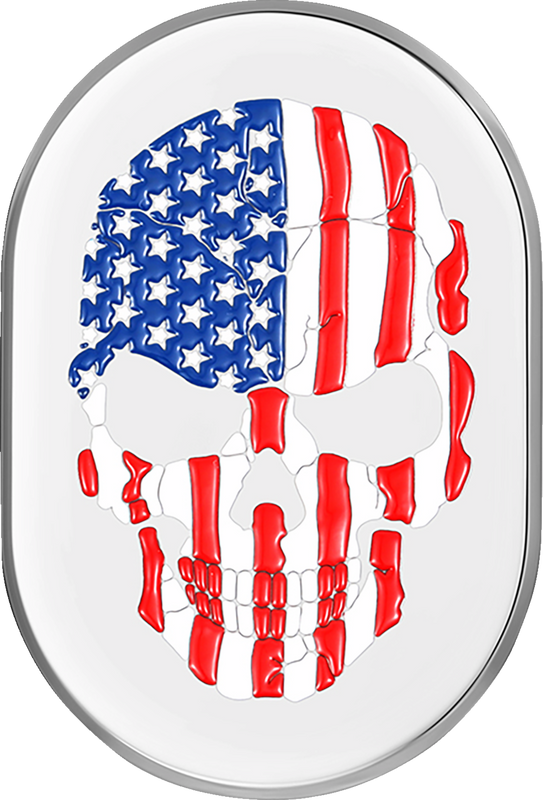 Figurati Designs Antenna Cover - Right Rear Fender - American Flag Skull - Chrome FD24-AC-SS-RT