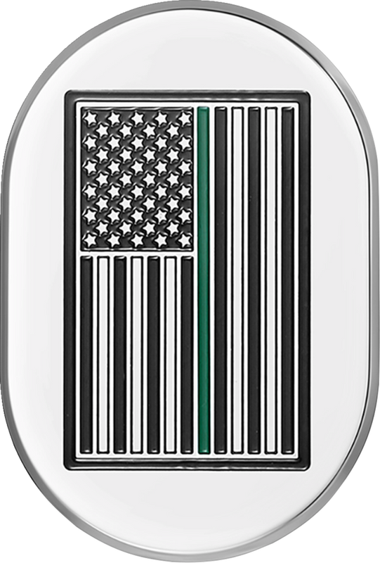 Figurati Designs Antenna Cover - Left Rear Fender - Green Line American Flag - Chrome FD72-AC-SS-LT