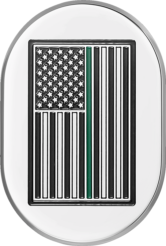 Figurati Designs Antenna Cover - Right Rear Fender - Green Line American Flag - Chrome FD72-AC-SS-RT