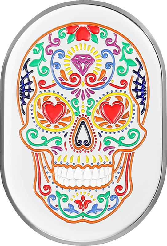 Figurati Designs Antenna Cover - Left Rear Fender - Sugar Skull - Chrome FD30-AC-SS-LT