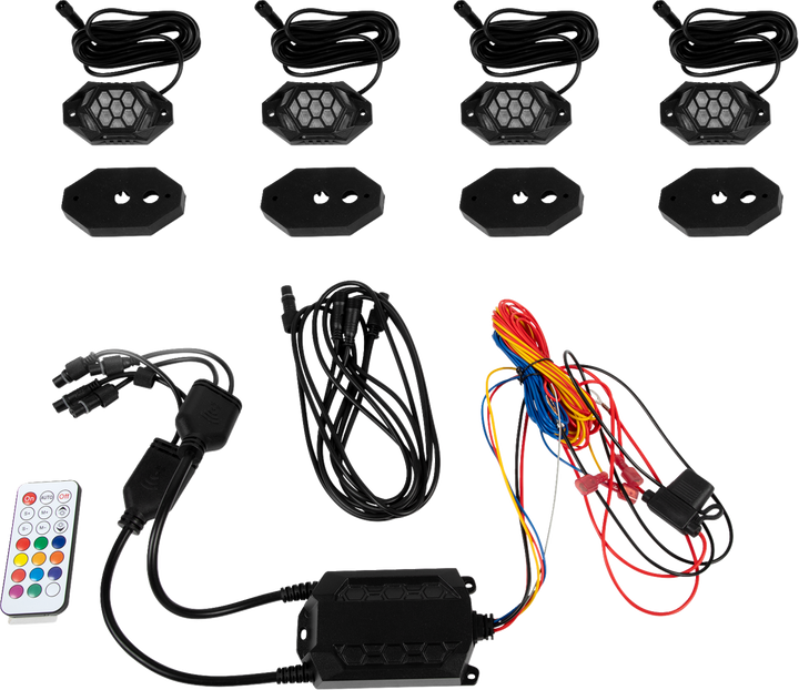 Moose Offroad Rock Light Kit - Rgb - 4 Pods 100-3614-PU