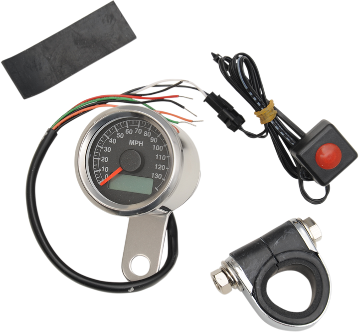 Drag Specialties Programmable Mini Electronic Speedometer With Odometer/Tripmeter - 1.87" - Polished 2210-0172