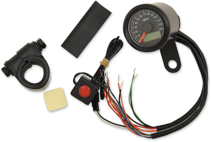 Drag Specialties Programmable Speedometer With Indicator Lights - Gloss Black - 140 Mph Led Black Face - 1-7/8" 2210-0420