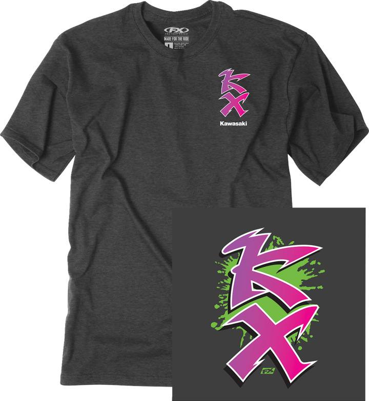 Factory Effex Kawasaki Retro Kx T-Shirt - Heather Charcoal - Large 28-87114