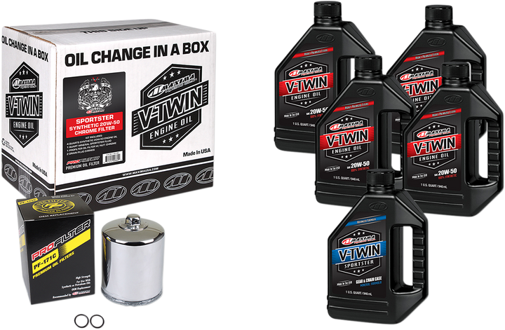 Maxima Racing Oil Sportster Synthetic 20W-50 Oil Change Kit - Chrome Filter 90-119015PC