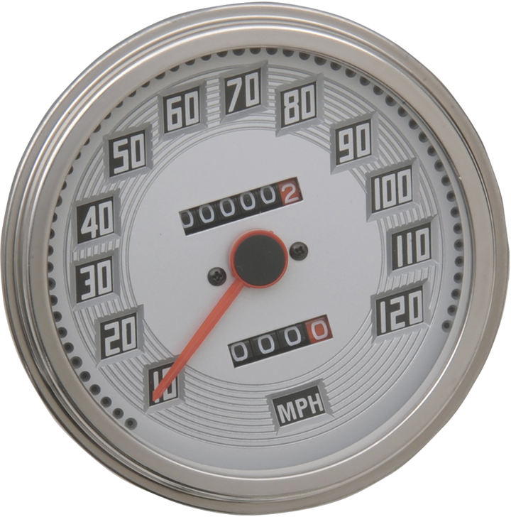 Drag Specialties 5" Mph Fl-Style 2:1 Speedometer With Tach - Billet Look White Face DS-243893