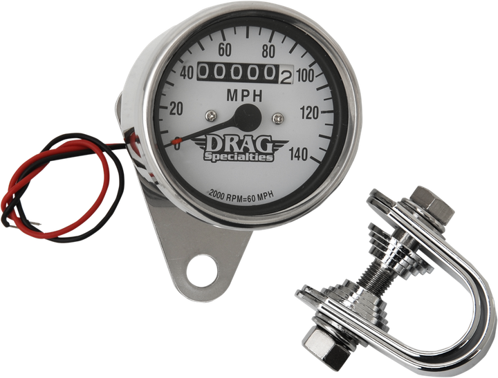 Drag Specialties 2.4" Mph Mini Led Mechanical Speedometer/Indicators - Chrome Housing - White Face - 2:1 DS-244135