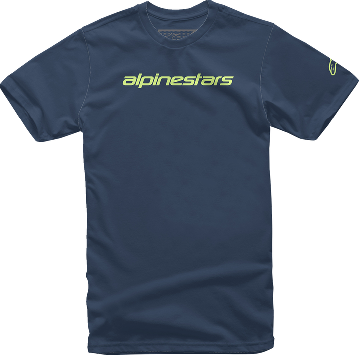Alpinestars Linear Wordmark T-Shirt - Navy/Lime - Medium 1212-720207036M