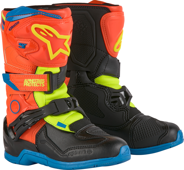 Alpinestars Kids Tech 3S Boots - Fluorescent Orange/Fluorescent Yellow/Blue - US 12 / EU 30.5 2014524-4755-12