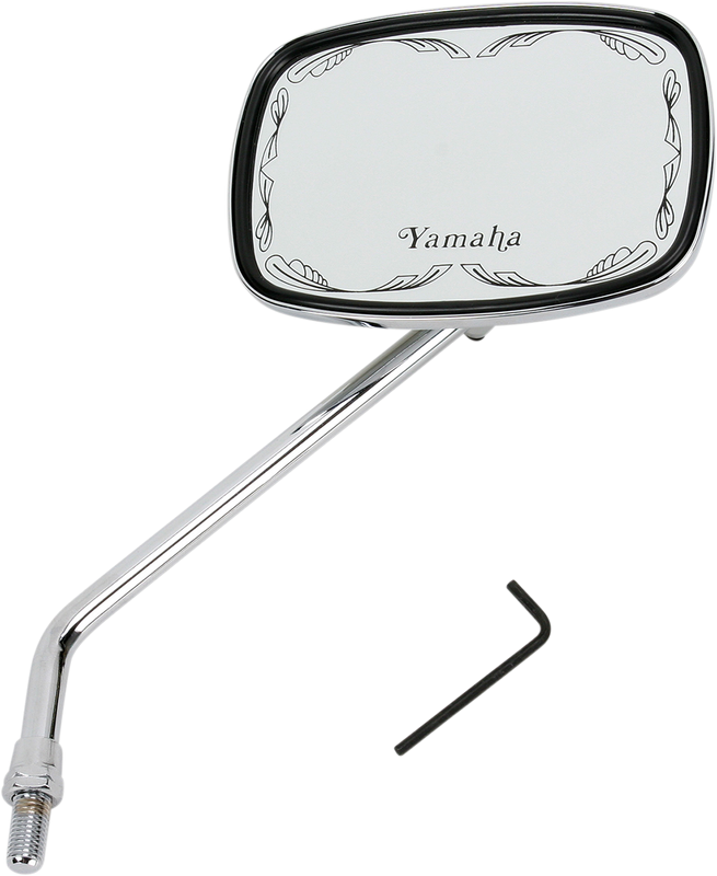 Emgo Mirror - Die-Cast - Yamaha Scrolled - Side View - Rectangle - M10 x 1.25 (Left Hand) - Chrome 20-21774