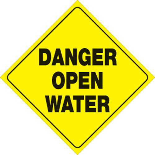 Voss Signs Yellow Plastic Reflective Sign 12" - Danger Open Water 430 DOW YR