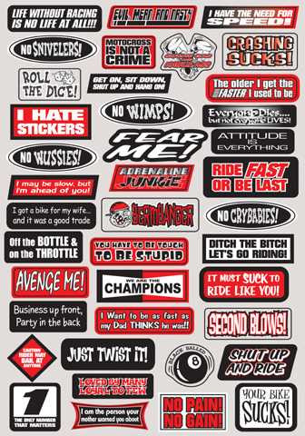 Factory Effex Fx 2015 Sponsor/Logo Sticker Sheets Fun Phrases Kit 07-68012