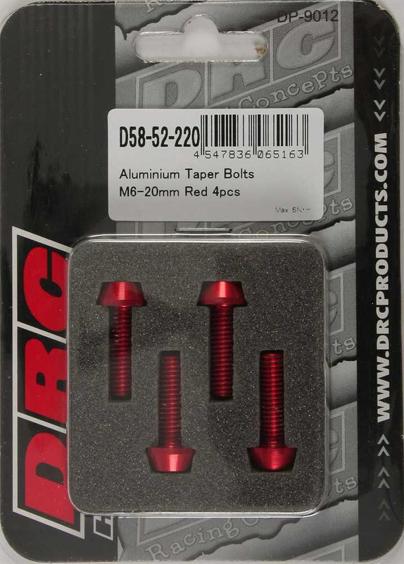 DRC Aluminum Taper Bolts Red M6X20Mm 4/Pk D58-52-220