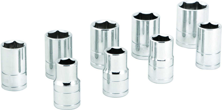 PERFORMANCE TOOL 9 Pc 1/2" Met Socket Set Shallow W32202
