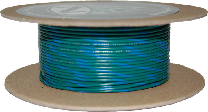 NAMZ CUSTOM CYCLE #18-Gauge Green/Blue Stripe 100' Spool Of Primary Wire NWR-56-100