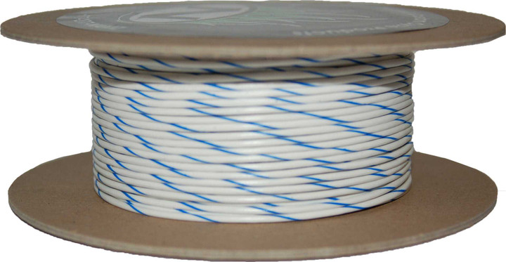 NAMZ CUSTOM CYCLE #18-Gauge White/Blue Stripe 100' Spool Of Primary Wire NWR-96-100