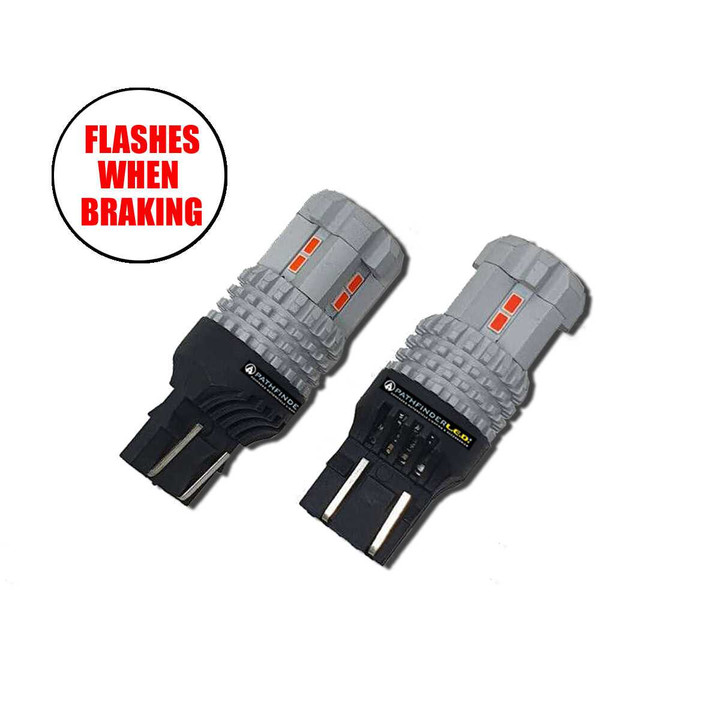 PATHFINDER Ultra Flash Red Led Bulb Pr 7443 Flashes 4X When Braking 7443RP2