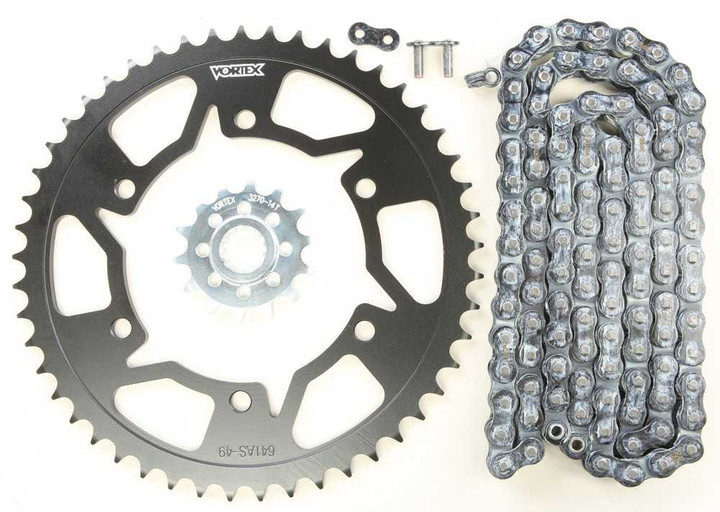VORTEX Sprocket/Chain Kit Stl/Stl 14/49T Sil Sx3 520-108L Blk CK6266