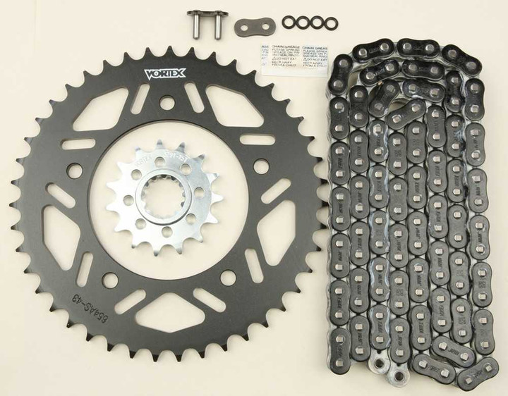 VORTEX Sprocket/Chain Kit Stl/Stl 15/43T Sil Rx3 520-114L Blk CK6377