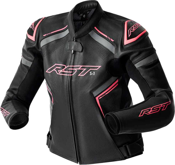 RST Womens S1 D3O Leather Jacket Blk/Flo Pink Sm 103626PNK-10