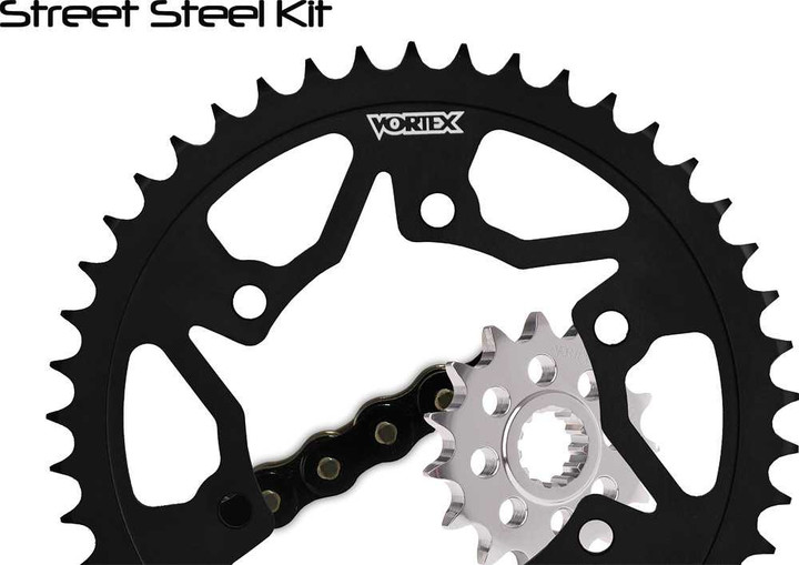 VORTEX Sprocket/Chain Kit Stl/Stl 17/42T Sil Sx3 525-110L Blk CK5145