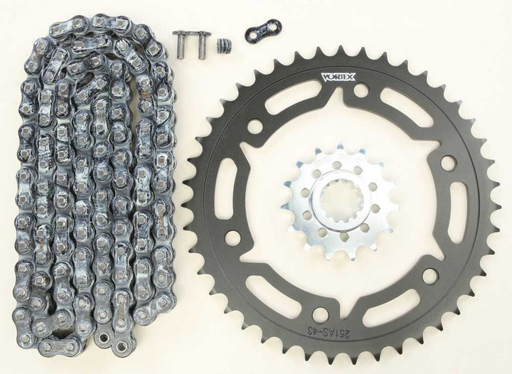 VORTEX Sprocket/Chain Kit Stl/Stl 15/43T Sil Rx3 520-114L Blk CK6341