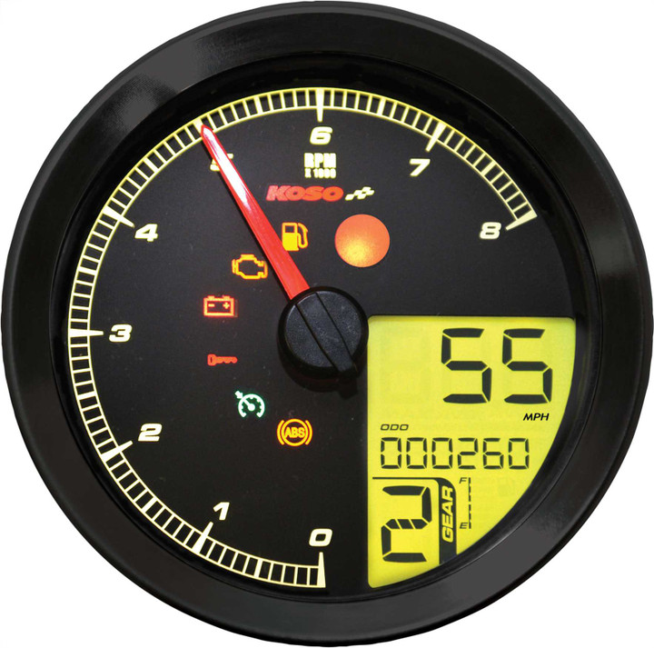 KOSO Speedo / Tach Blk Bezel Lcd Color Change Display BA051231