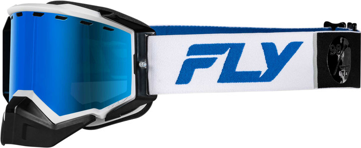 FLY RACING Zone Elite Snw Goggle Wht/Blue W/Drk Blu Mir/Plrzd Smoke Lens 37-4104