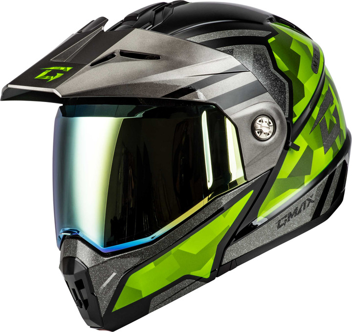 GMAX Md-74 Striker Modular Helmet W Gld Shld Blk/Slvr/Grn Mtlc Md M17411065