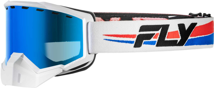 FLY RACING Focus Snow Goggle Whte/Red/Blu W/Dark Blue Mirror/Smoke Lens 37-50087