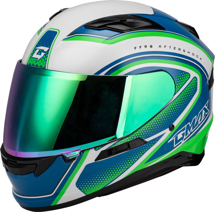 GMAX Ff-98 Aftershock Helmet White/Neon Green Md F1984795-DOT