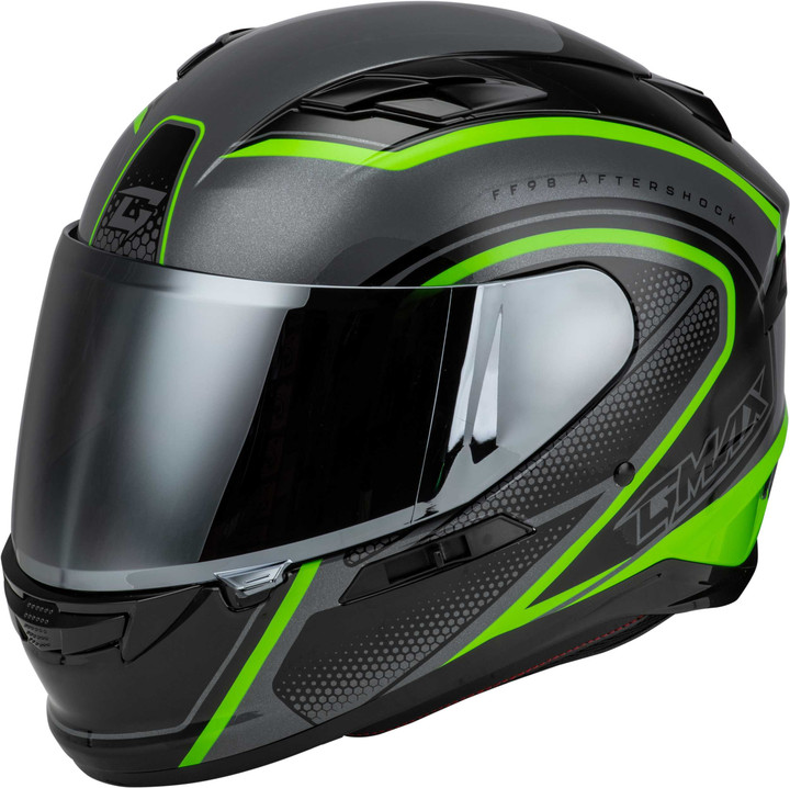 GMAX Ff-98 Aftershock Helmet Grey/Neon Green Sm F1984764-DOT