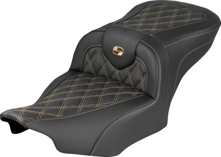 SADDLEMEN RoadSofa Seat - without Backrest - Lattice Stitch - Gold Stitch - FLH/FLT '23-'26 823-07-18207
